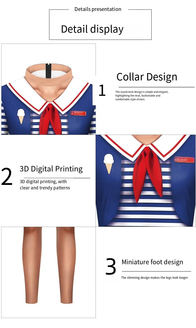 3D Printed Navy Style Cosplay Jumpsuit - Sailor Uniform Halloween Fancy Costume